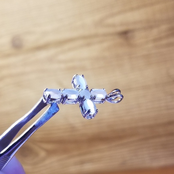 Silver Cross Pendant with Stones - Picture 4 of 6